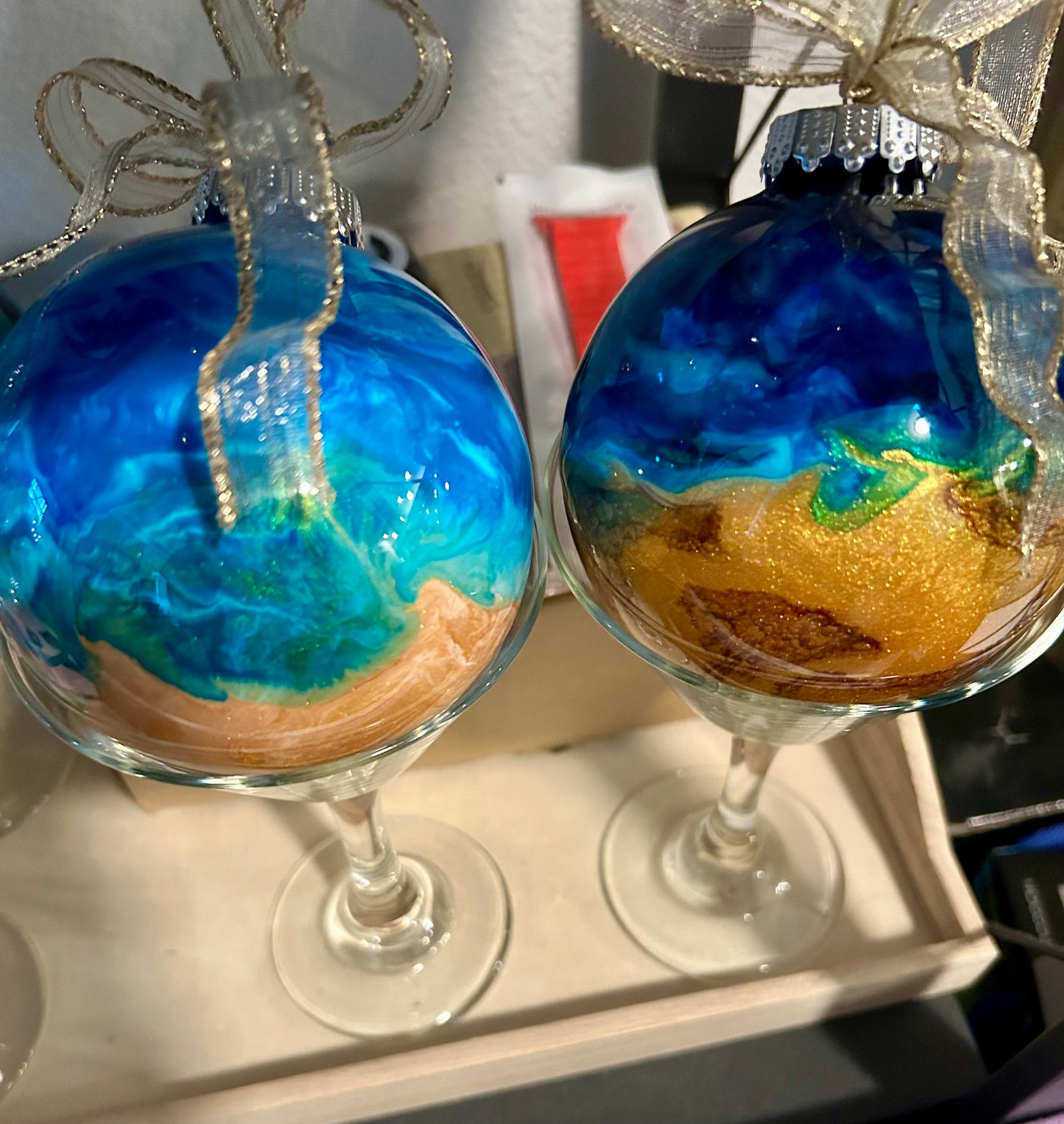 Beach Inspired Alcohol Ink Christmas Ornaments -Stained Glass look